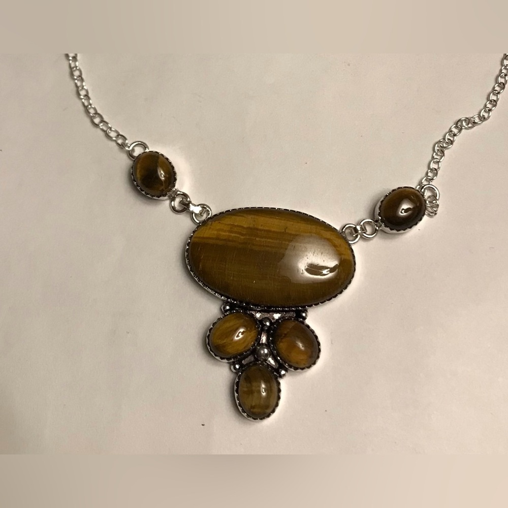 Tiger Eye Stamped 925 Sterling Silver Necklace
